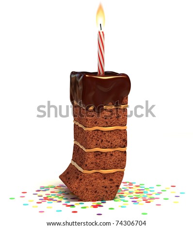 Letter J Shaped Chocolate Birthday Cake With Lit Candle And Confetti ...