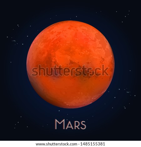 3d Mars or realistic Red Planet. Astronomy object for exploration project and colonization mission, surface terraforming. Space expedition and galaxy background. Science and astronomy, solar system