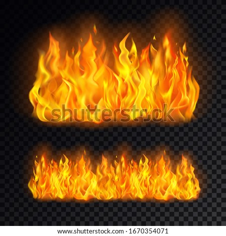 Realistic cartoon fire or campfire, bonfire on transparent background. Icon for flame and burn. Vector illustration for heat or hot, flammable emoticon. Fireball and flaming. Danger and hazard theme