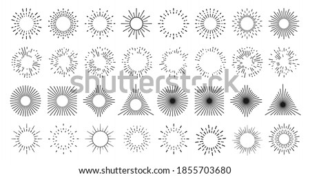 Sun line burst in circle, vintage light rays, vector abstract star shine in geometric shapes. Sun line sunburst or starburst, sunshine and firework sparkles, radial linear doodle art sparks