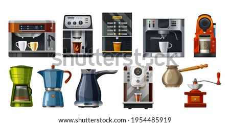 Coffee maker machines, cafe barista brewing tools