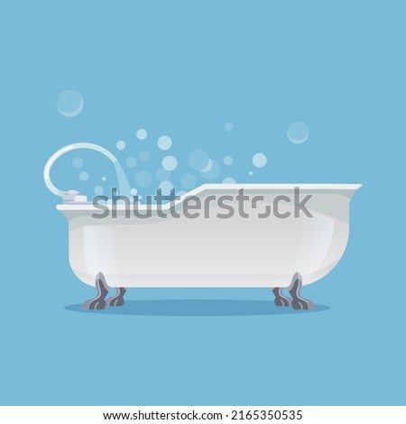 White tub or bath filled with water, cartoon icon