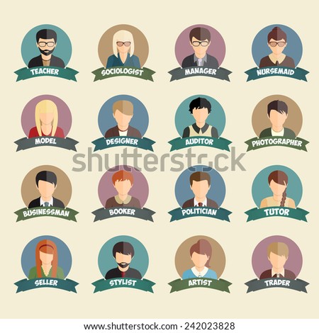 Set of colorful profession people flat style icons in circles