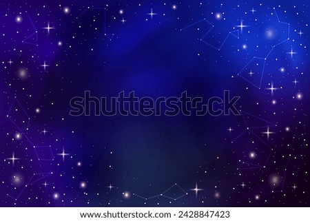 Night sky vector background with shining stars. Space backdrop with constellation. Celestial or stellar atlas illustration. Dark galaxy nebula with starry glow and starlight. Astronomy and astrology