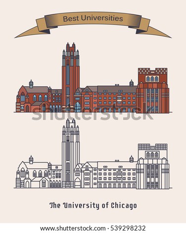 Architecture of University of Chicago or UChicago. Education old building exterior view, american postgraduate construction for professional education.National landmark, knowledge and science research