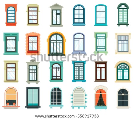 Retro wood or wooden window frames view isolated on house wall. Detailed plastic window with curtains or pot isolated. Architecture design outdoor or exterior view, building and home theme