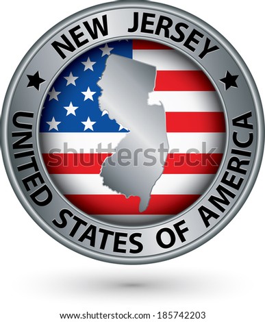 New Jersey state silver label with state map, vector illustration