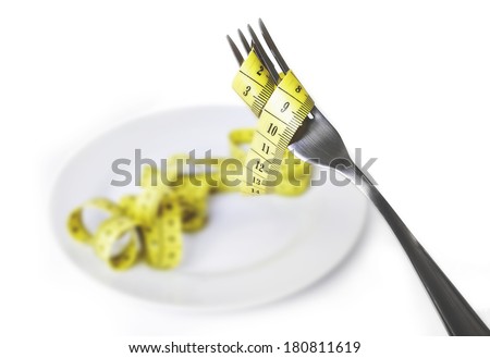A fork twirling a tape measure like pasta from a plate