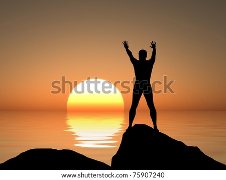 Silhouette of a man at the top of the mountain against the sky