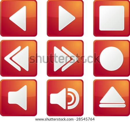Audio music player icon set, square buttons