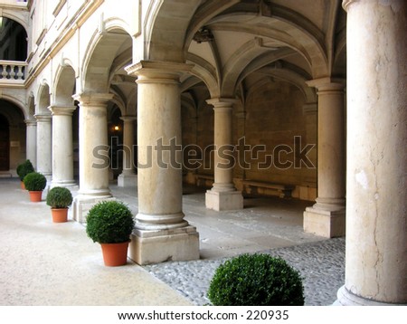 Row of stone pillars in Geneva, Switzerland