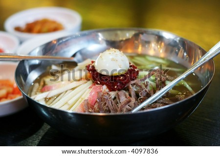 Traditional Korean cuisine dish of cold noodle soup