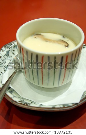 Chawanmushi japanese steamed egg  custard soup in ceramic bowl