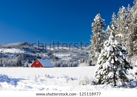 View of barn in winter in eastern Washington.