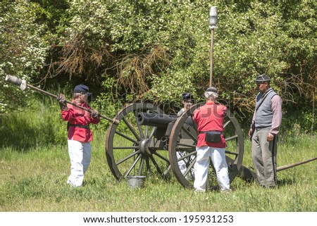 MEDICAL LAKE, WA - MAY 24, 2014. Civil war reenactment of Deep creek battle near Medical Lake, Washington on May 24, 2014.