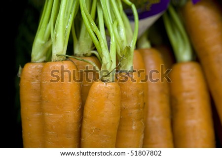A bunch of raw carrots being displayed.