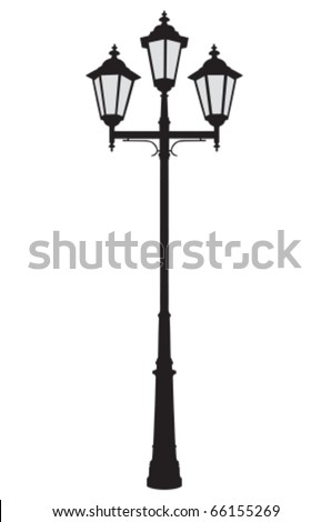 Vector illustration of a triple old-fashioned street lamppost