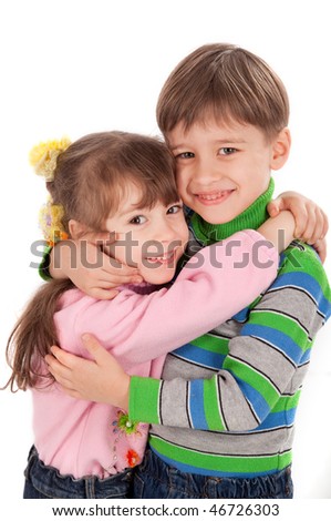 Happy Adorable Kids Hugging. Isolated Stock Photo 46726303 : Shutterstock