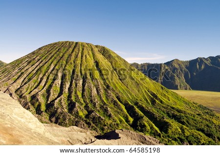 Green active volcano in the morning, Indonesia Bromo Park site