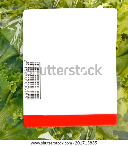 iceberg lettuce in plastic bag package with price tag