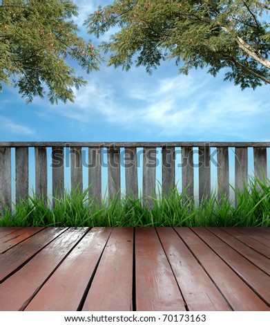 wooden terrace and blue sky
