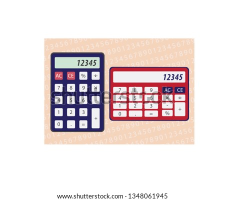 blue and red, couple calculators, vertical and horizontal model on orange and number background