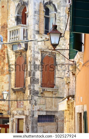 Traditional old town architecture of Rovinj, Croatia. Istria touristic attraction