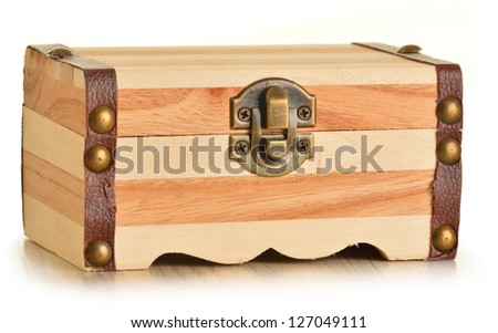 Hand made wooden box for keeping small personal belongings isolated on white background