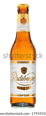 POZNAN, POLAND - FEBRUARY 26, 2014: Radeberger Brewery ranks number 9 among Germany\'s best selling breweries and is considered the first German brewery to brew beer exclusively in the Pilsner style