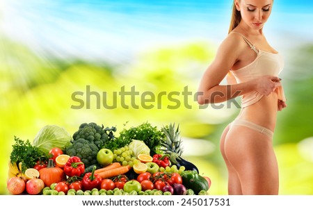 Dieting. Balanced diet based on raw organic vegetables and fruits