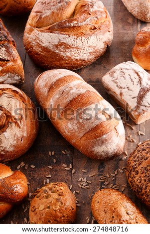 Composition with variety of baking products on wooden table