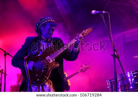 LOULE, PORTUGAL - JUNE 29: Cheikh LÃ?Â´ performs onstage in a world music festival at festival med on June 29, 2012 in Loule, Portugal.