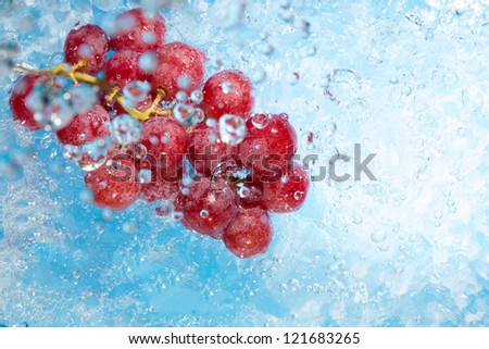 pouring water on a bunch of grapes isolated