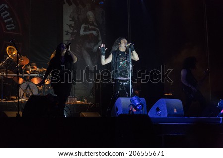 FARO - JULY 19: Heavy metal band Moonspell performs on stage at the XXXIII - International Motorcycle Meeting in Faro, Portugal, July 19, 2014