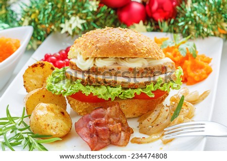 Christmas leftovers concept - Turkey meat Sandwich