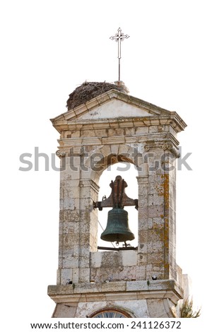 Church tower isolated on white in the city of Faro, Algarve, Portugal