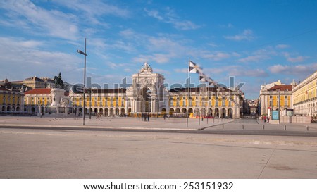 Commerce Square in downtown Lisbon (Portugal), close to the Tagus River is one of the largest squares in Europe - long expo (shadows of people passing) Foto stock © 