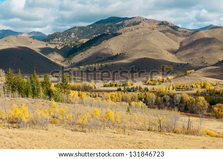 Looking down into a valley near Sun Valley in the fall