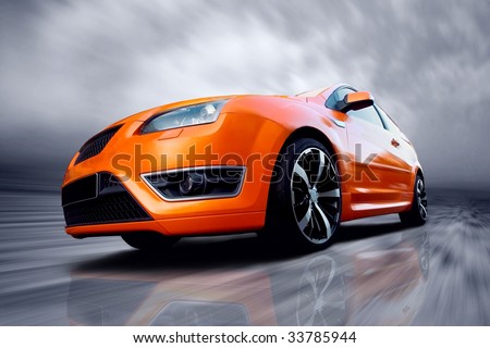 Beautiful orange sport car on road