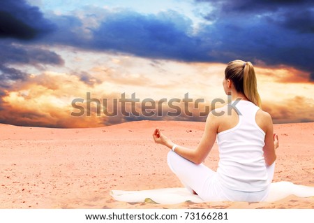Young beautiful women in white, relaxation at sunny desert
