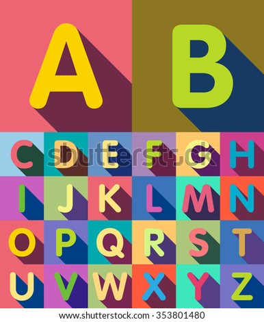 A set of flat letters with shadows. Alphabet.