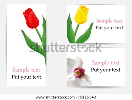 vector set of greeting cards with flowers (tulips and orchid)