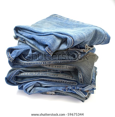 Stack Of Jeans Closeup With White Background Stock Photo 59675344 ...