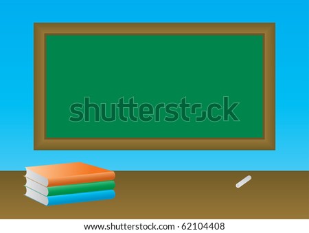 School books on the blackboard