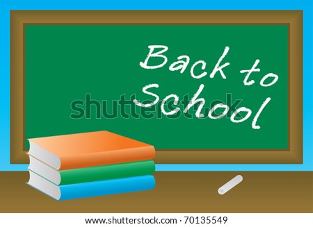 School books on the blackboard