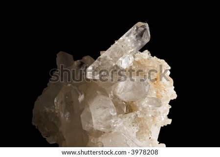 Rock crystal in front of black background