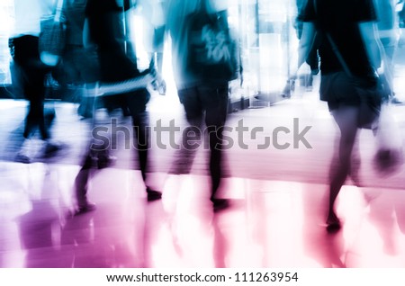 business people activity standing and walking in the lobby, motion blurred abstract background