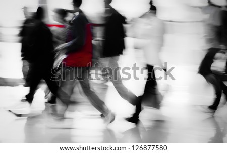 walking business people side view abstract blur motion