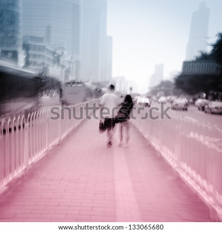 people walk in busy city road blur abstract