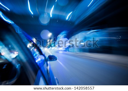 Night traffic of highway driving car
